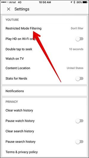 How to set parental control on Youtube