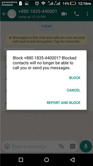 How to block a number on Whatsapp