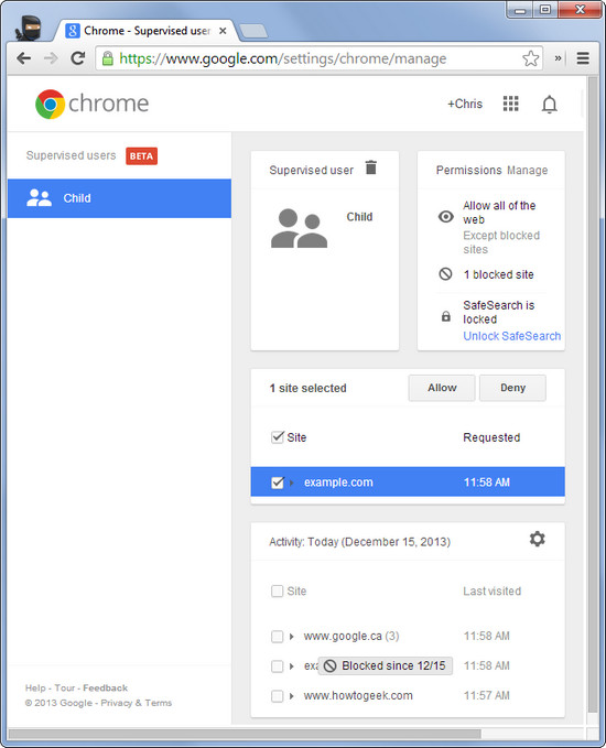 Chrome parental controls