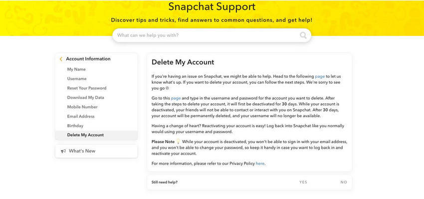 how to delete a Snapchat account