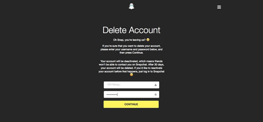 Delete Snapchat Account