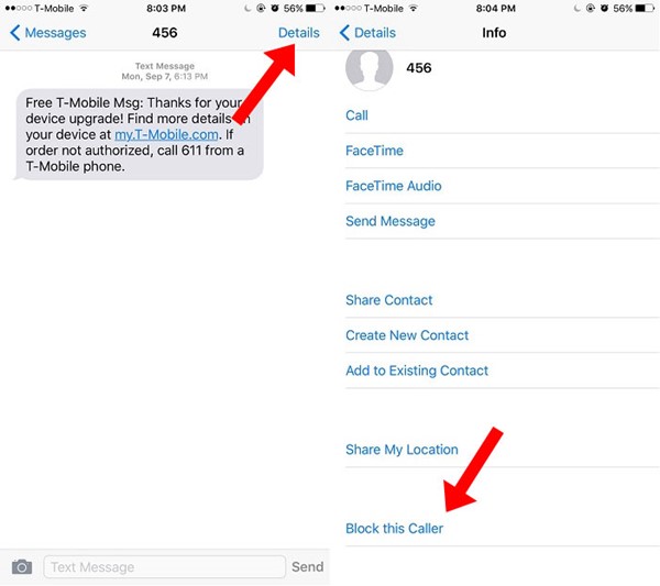 block text messages on the iphone