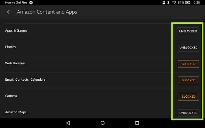 blocking content with kindle fire