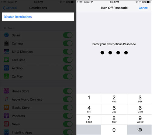 How to disable the control on the iPhone 