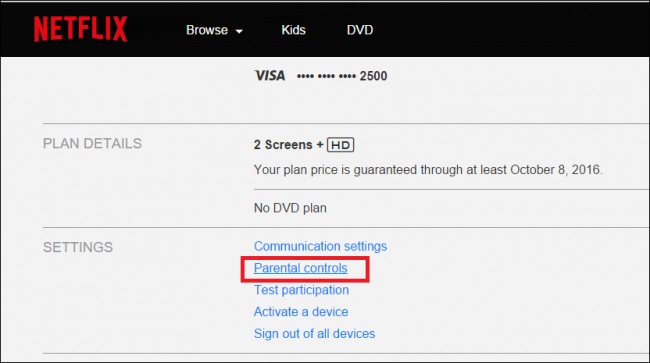 set parental control on my Netflix account