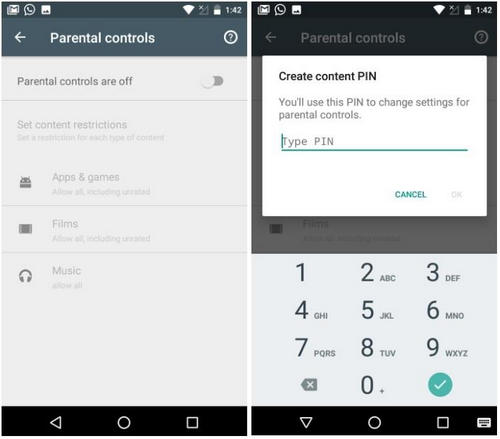 set up parental controls on Android Play Store