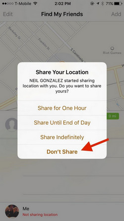 how to share the iphone location