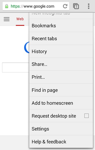 Chrome's internet history