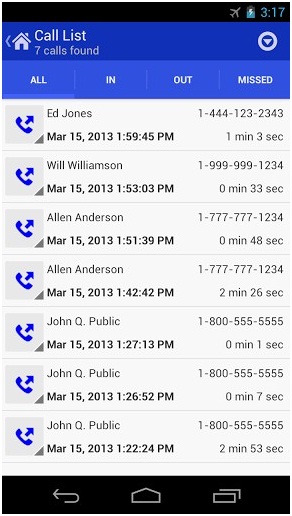 Android device call log