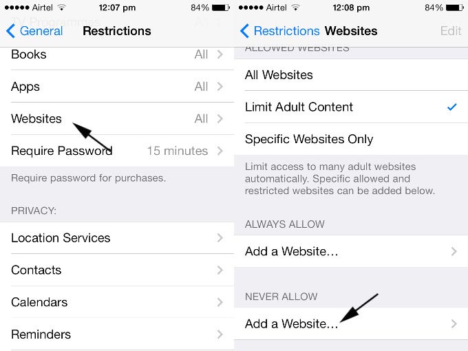 block websites on adult content iphone- limit 