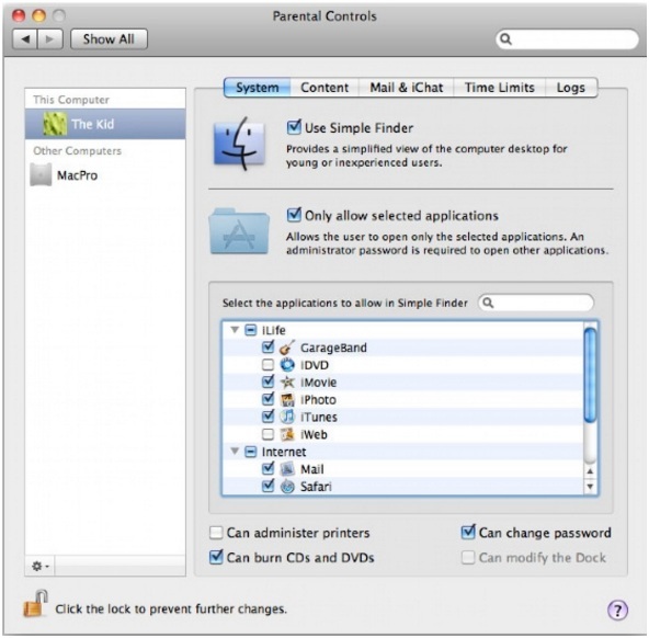 parental control panel on Mac