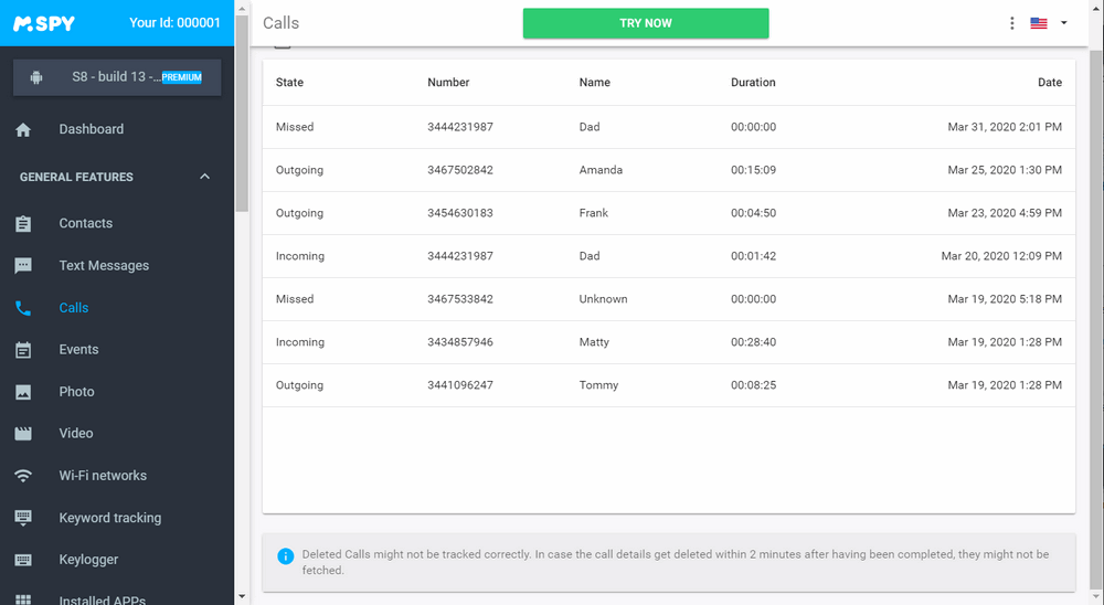 get call history of a mobile number